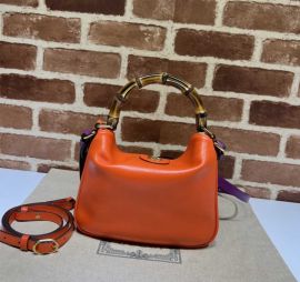 Gucci Diana Small Shoulder Bag with Bamboo Handle Orange Leather 746251