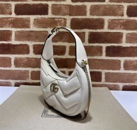 Gucci Double G Studs GG Marmont Half Moon Shaped Leather Hobo Shoulder Mini Bag White 770983