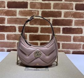 Gucci Double G Studs GG Marmont Half Moon Shaped Leather Hobo Shoulder Mini Bag Nude 770983