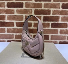 Gucci Double G Studs GG Marmont Half Moon Shaped Leather Hobo Shoulder Mini Bag Nude 770983
