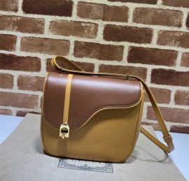 Gucci Equestrian Inspired Shoulder Bag Brown Yellow Leather 740988