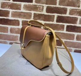Gucci Equestrian Inspired Shoulder Bag Brown Yellow Leather 740988