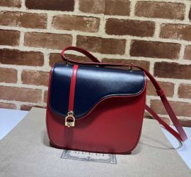 Gucci Equestrian Inspired Shoulder Bag Blue Red Leather 740988