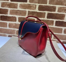 Gucci Equestrian Inspired Shoulder Bag Blue Red Leather 740988