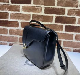 Gucci Equestrian Inspired Shoulder Bag Black Leather 740988