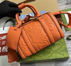 Gucci Orange Jumbo GG Embossed Leather Duffle Shoulder 725292