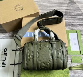 Gucci Green Jumbo GG Embossed Leather Duffle Shoulder 725292