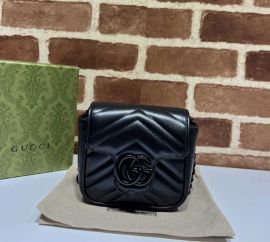 Gucci GG Marmont Black Leather Belt Bag with Chain 739599