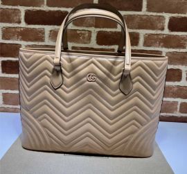 Gucci GG Marmont Large Shopping Tote Rose Beige Leather Bag 739684