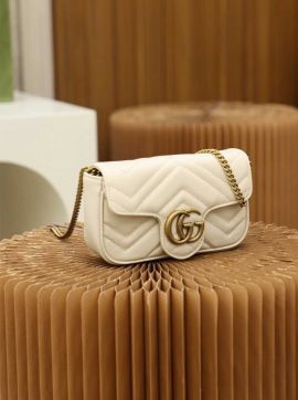 Gucci GG Marmont Matelasse Leather Super Mini Chain Shoulder Bag White 476433