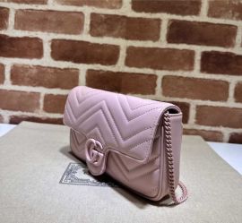 Gucci GG Marmont Mini Chain Shoulder Bag Pink Matelasse Chevron Leather 751526