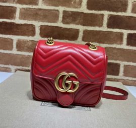 Gucci GG Marmont Mini Shoulder Bag Red Matelasse Leather 739682