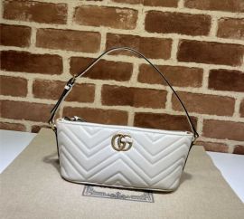Gucci White Matelasse GG Marmont Shoulder Bag Chevron Leather 739166