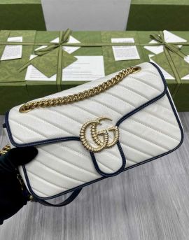 Gucci GG Marmont Matelasse Leather Medium Shoulder Bag White 443497
