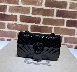 Gucci GG Marmont Small Chain Shoulder Bag Black Patent Leather 446744