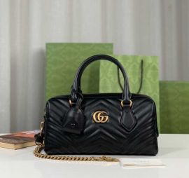 Gucci GG Marmont Small Top Handle Bag Black Matelasse Chevron Leather 746319