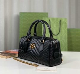 Gucci GG Marmont Small Top Handle Bag Black Matelasse Chevron Leather 746319