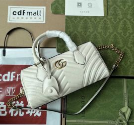 Gucci GG White Matelasse Chevron Leather Marmont Small Top Handle Bag 746319