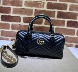 Gucci GG Marmont Small Black Matelasse Chevron Leather Top Handle Bag 746319