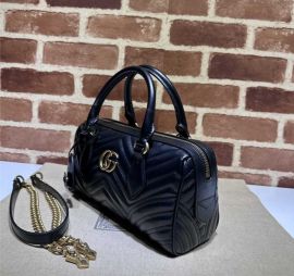 Gucci GG Marmont Small Black Matelasse Chevron Leather Top Handle Bag 746319