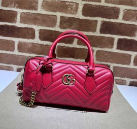 Gucci GG Marmont Small Top Handle Bag Red Matelasse Chevron Leather 746319