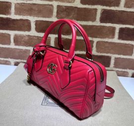 Gucci GG Marmont Small Top Handle Bag Red Matelasse Chevron Leather 746319
