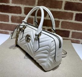 Gucci GG Marmont Small Top Handle Bag White Matelasse Chevron Leather 746319