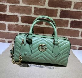 Gucci GG Marmont Small Top Handle Bag Green Matelasse Chevron Leather 746319