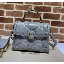 Gucci GG Matelasse Leather Handlbag Shoulder Bag Gray 736877