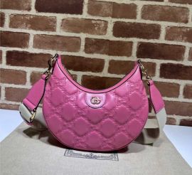 Gucci GG Matelasse Leather Small Hobo Shoulder Bag Fuchsia 739709