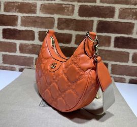 Gucci GG Matelasse Leather Small Hobo Shoulder Bag Orange 739709
