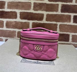 Gucci GG Matelasse Leather Top Handle Mini Bag with Chain Fuchsia 723770