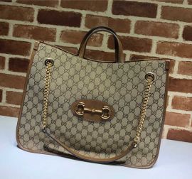 Gucci GG Supreme Horsebit 1955 Large Tote Bag Brown Leather 623695