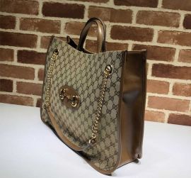 Gucci GG Supreme Horsebit 1955 Large Tote Bag Brown Leather 623695