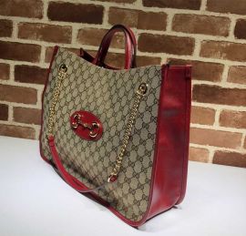 Gucci GG Supreme Horsebit 1955 Large Tote Bag Red Leather 623695