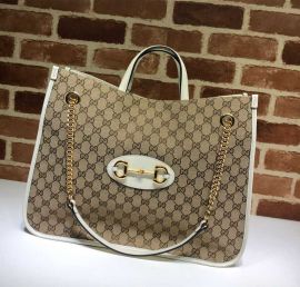 Gucci GG Supreme Horsebit 1955 Large Tote Bag White Leather 623695