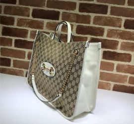 Gucci GG Supreme Horsebit 1955 Large Tote Bag White Leather 623695