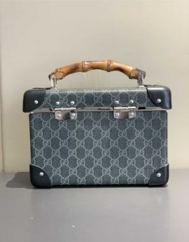 Gucci Globe Trotter Bamboo Trotter Beauty Vanity Case Luggage Trunk Black GG Canvas