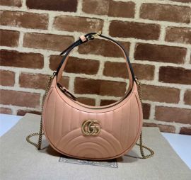 Gucci GG Marmont Half Moon Shaped Mini Hobo Shoulder Bag Pink Leather 699514