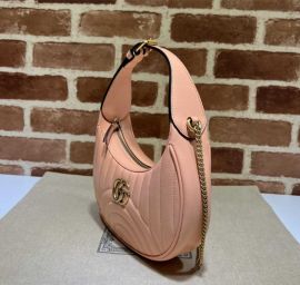 Gucci GG Marmont Half Moon Shaped Mini Hobo Shoulder Bag Pink Leather 699514