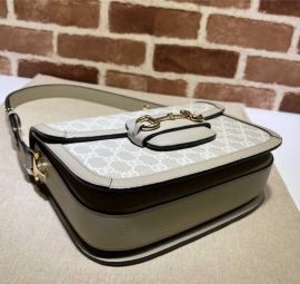 Gucci Horsebit 1955 Shoulder Bag White Beige GG Canvas 602204