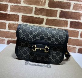 Gucci Horsebit 1955 Shoulder Bag Black GG Denim Canvas 602204