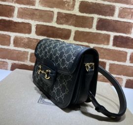 Gucci Horsebit 1955 Shoulder Bag Black GG Denim Canvas 602204