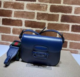 Gucci Horsebit 1955 Small Shoulder Bag Blue Leather 726226
