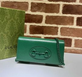Gucci Horsebit 1955 Wallet Shoulder Bag with Chain Green Leather 621892