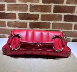 Gucci Red Quilted Leather Horsebit Chain Large Shoulder Bag 764255