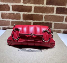 Gucci Leather Horsebit Red Quilted Chain Small Shoulder Bag 764339