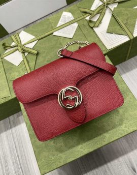 Gucci Interlocking G Chain Shoulder Bag Red Leather 510304