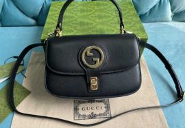 Gucci Black Leather Blondie Top Handle Bag with Round Interlocking G 735101