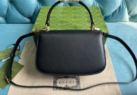 Gucci Black Leather Blondie Top Handle Bag with Round Interlocking G 735101